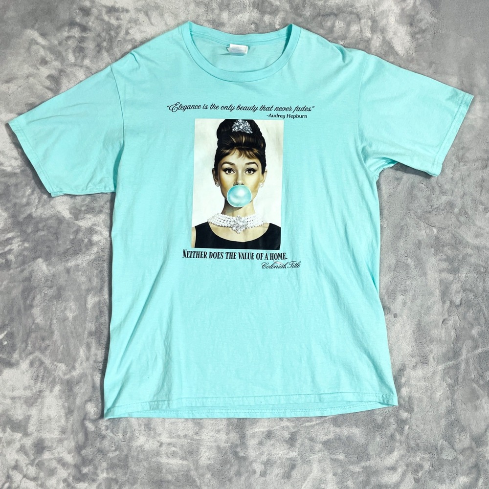 Port & Company Audrey Hepburn Graphic Tee Unisex Medium Teal Excellent